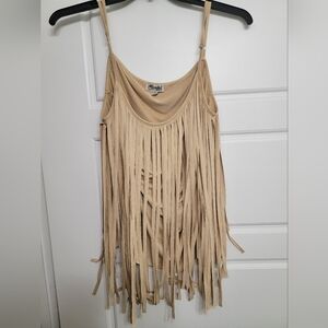 Western Faux Suede Tan Fringe Top